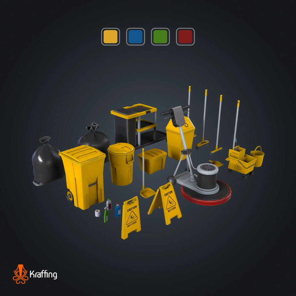Commercial Cleaning Pack V1 stylized low poly 3D model for Unity and Unreal Engine