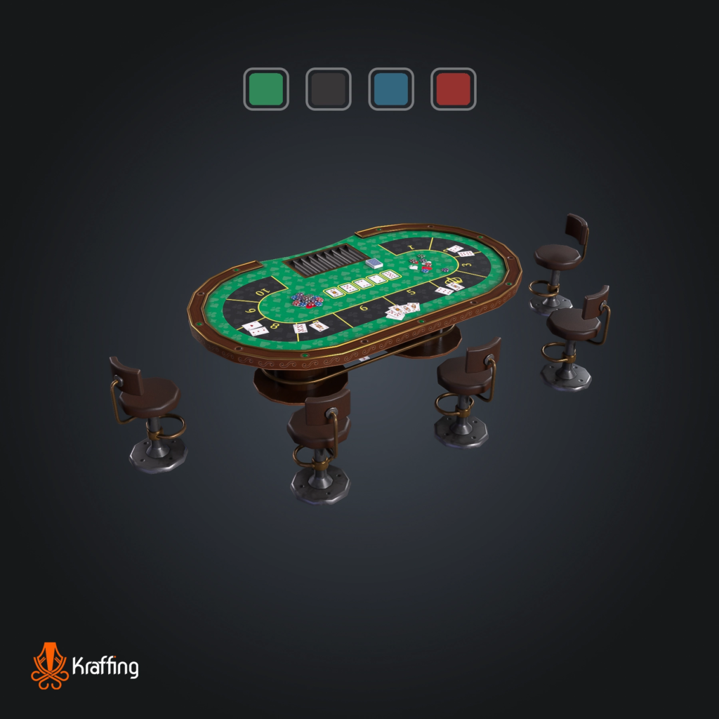 Poker Table V1 stylized low poly 3D model for Unity and Unreal Engine