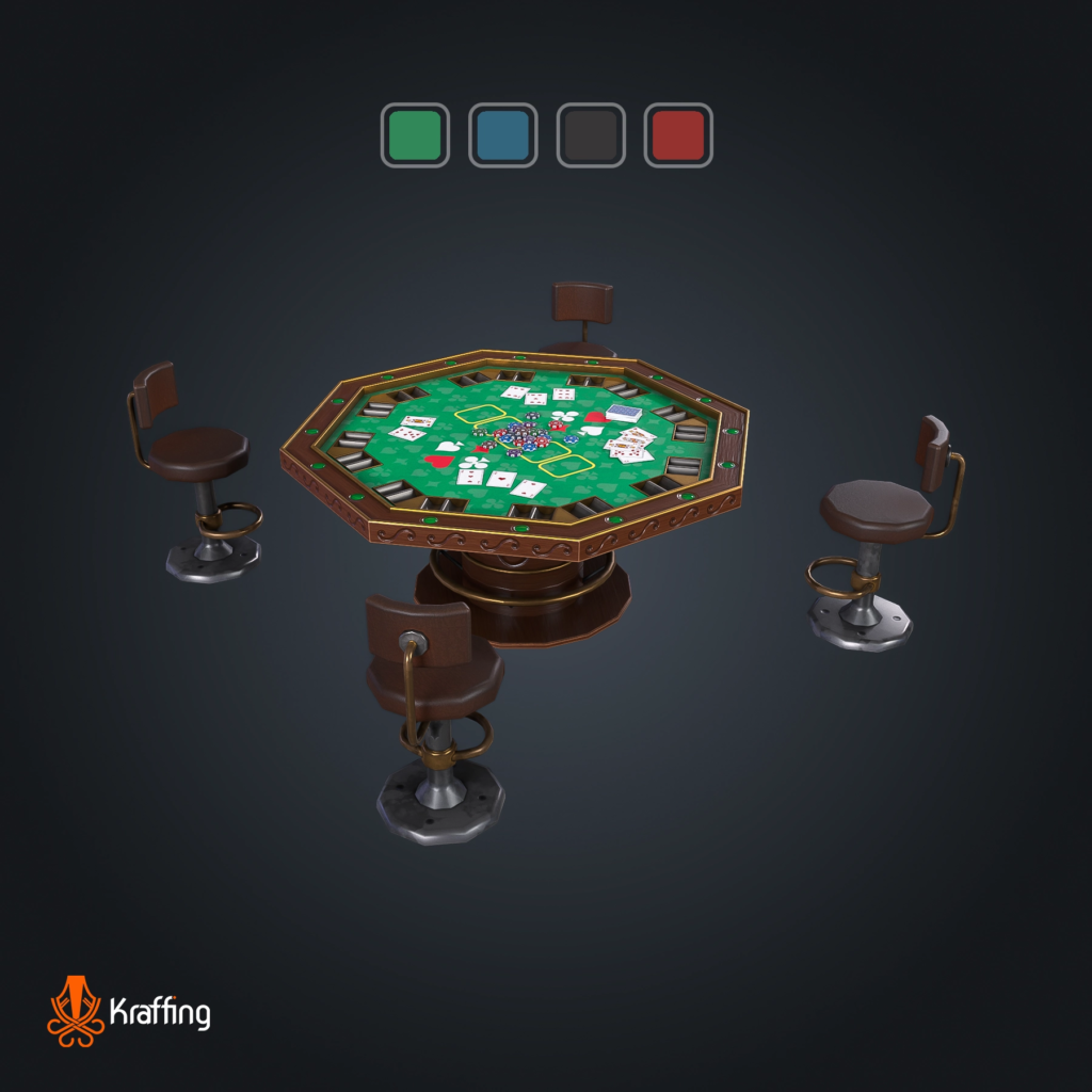 Poker Table V2 stylized low poly 3D model for Unity and Unreal Engine