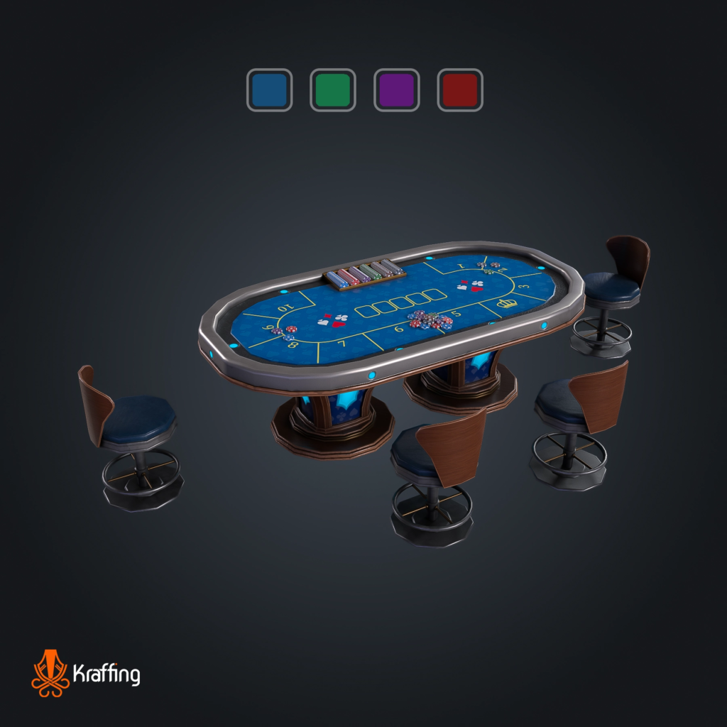 Poker Table V3 stylized low poly 3D model for Unity and Unreal Engine