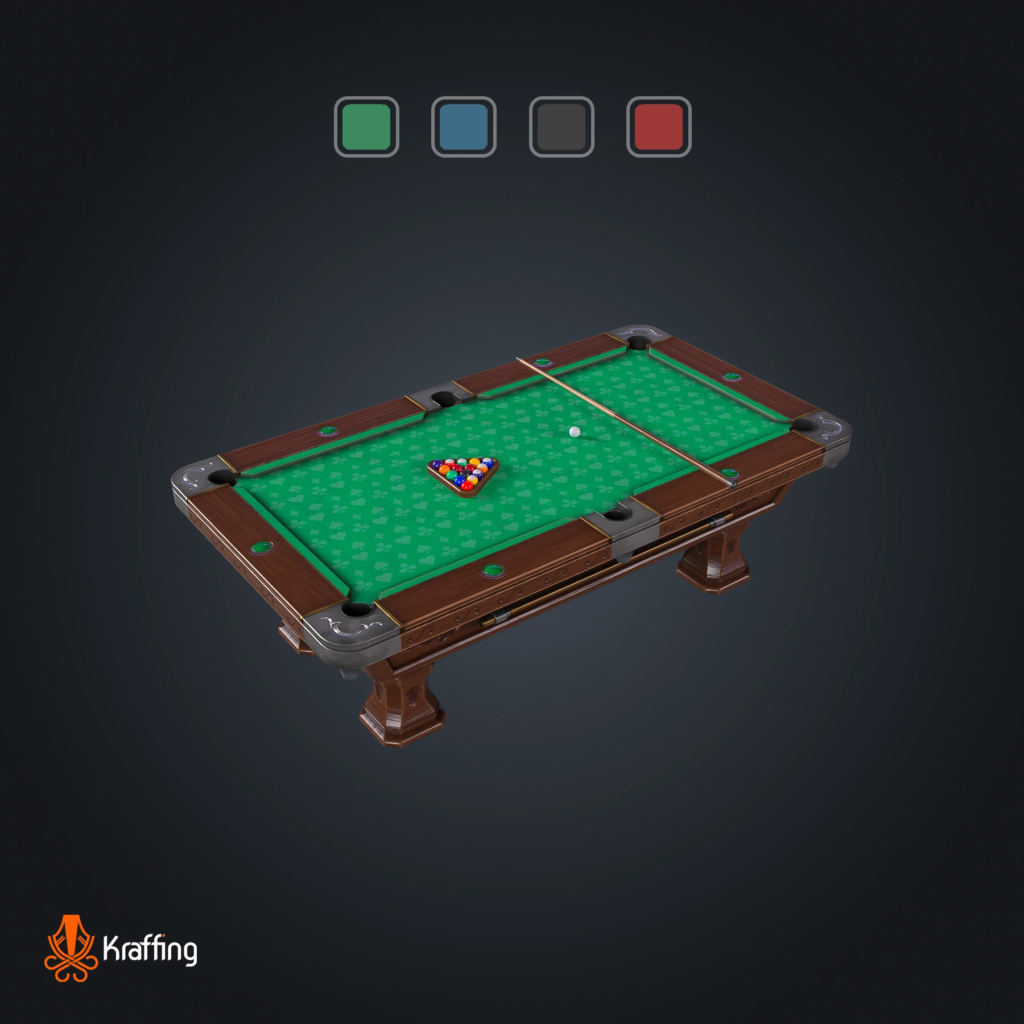Pool Table V1 stylized low poly 3D model for Unity and Unreal Engine