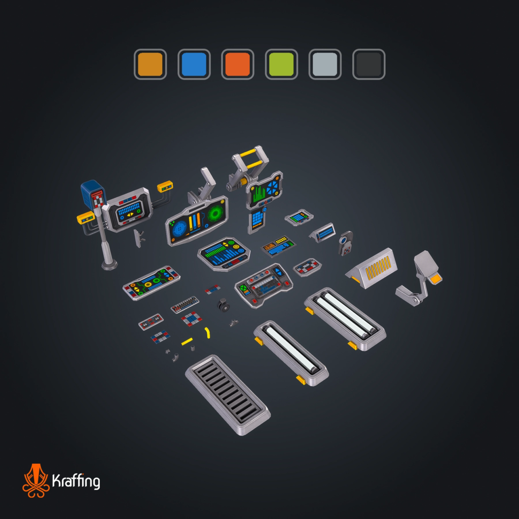 SCI-FI Props Console V1 stylized low poly 3D model for Unity and Unreal Engine