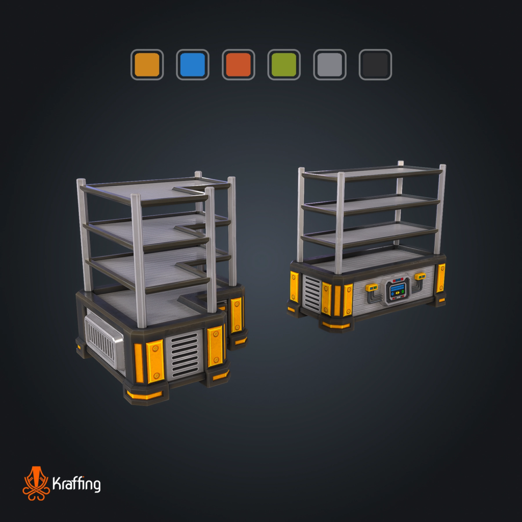 SCI-FI Shelving V1 stylized low poly 3D model for Unity and Unreal Engine