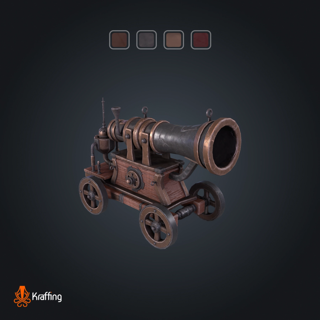 Steampunk Cannon V1 stylized low poly 3D model for Unity and Unreal Engine