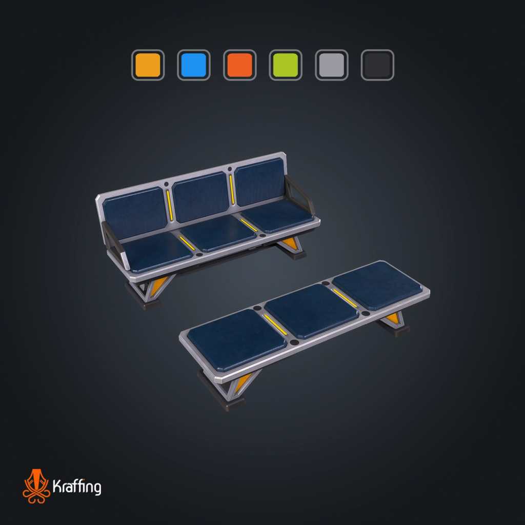 SCI-FI Bench V1 stylized low poly 3D model for Unity and Unreal Engine