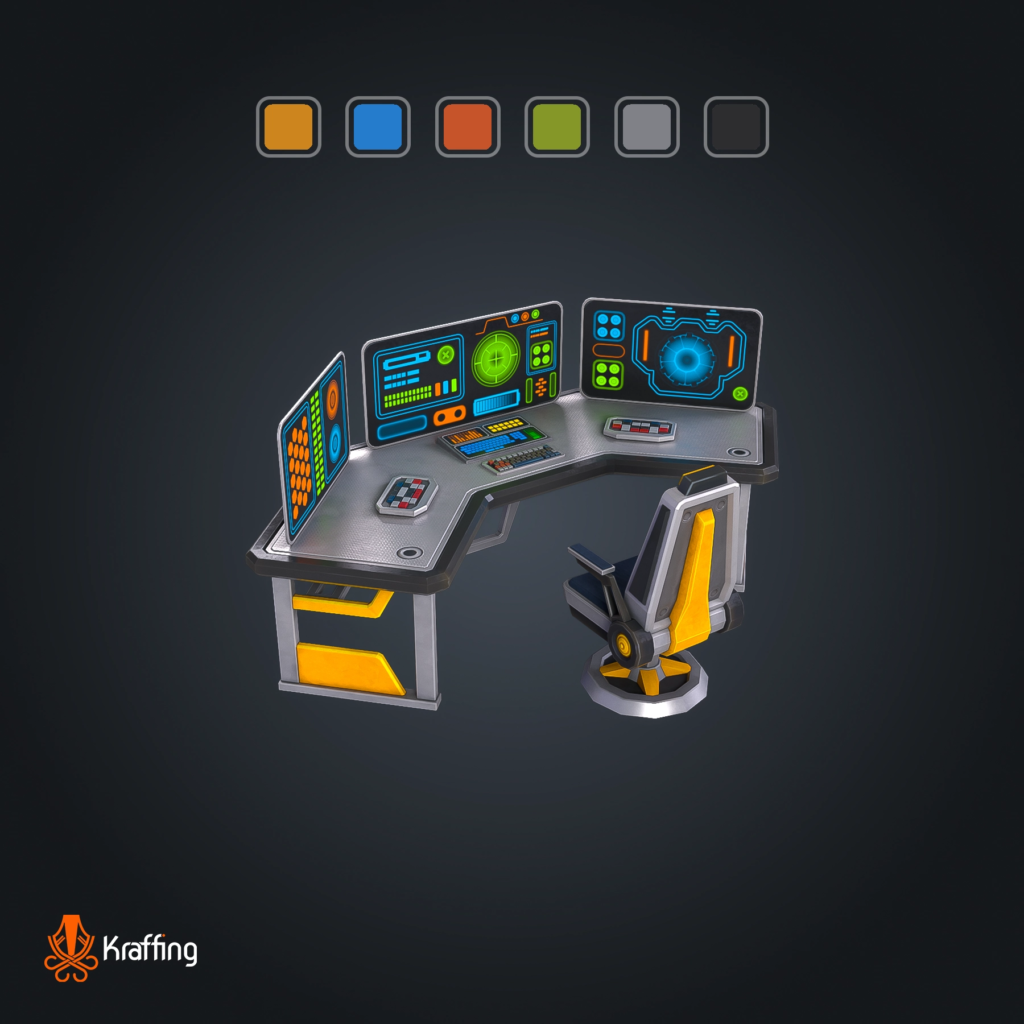 SCI FI PC Desk V1 stylized low poly 3D model for Unity and Unreal Engine