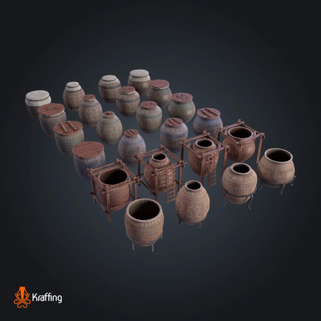 Ancient Egyptian Vessels V1 stylized low poly 3D model for Unity and Unreal Engine