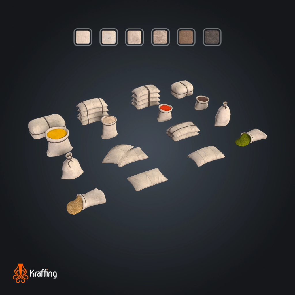 Jute Sack Pack V1 stylized low poly 3D model for Unity and Unreal Engine
