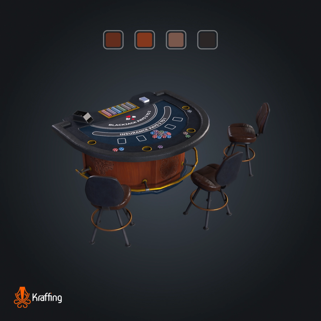 Blackjack Table V3 stylized low poly 3D model for Unity and Unreal Engine