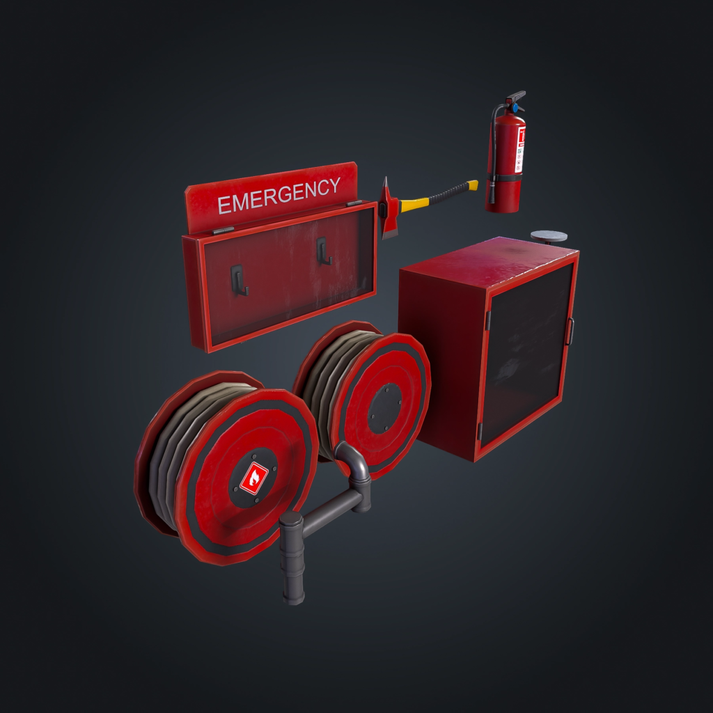 Emergency Fire Pack V1 stylized low poly 3D model for Unity and Unreal Engine